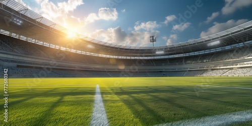 A summertime soccer stadium under the sun photo