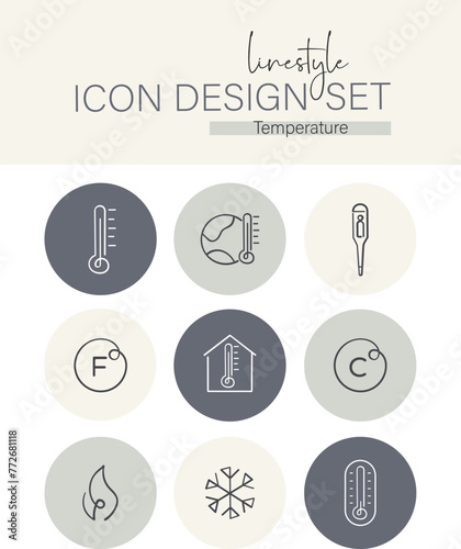 Linestyle Icon Design Set Temperature