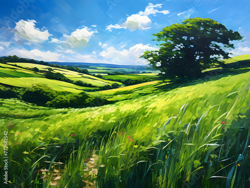 Beautiful Landscapes Exploring the Beauty of Fields, Lawns, Flowers, Grass and Vegetation. photo