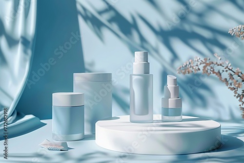 Stunning studio for a podium beauty product cosmetic set. Generative Ai © Planum