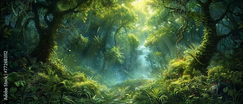 Enchanted forest wallpaper, a storytelling scene of jungle majesty