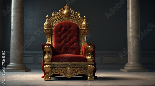 King s royal throne displayed on a pedestal in a 3D render image Place for adding text or design.generative.ai
