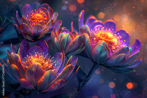 Illustration of colorful flowers glowing in the dark © grey