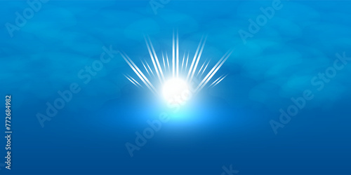 Vector sun on blue background with copy space.