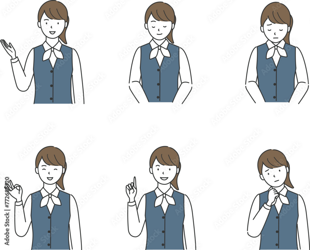 色々な表情の制服を着た女性のセット 色々な表情の制服を着た女性のセット