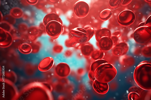 Close-up of vibrant red blood cells with detailed textures against a soft-focus background, highlighting cellular biology. Generative AI 
