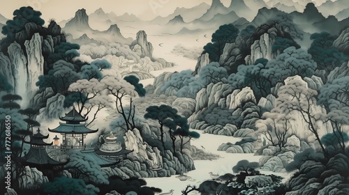 green landscape painting illustration landscape poster background