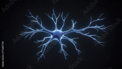 3D Rendered Neuron Close-Up on Black Background