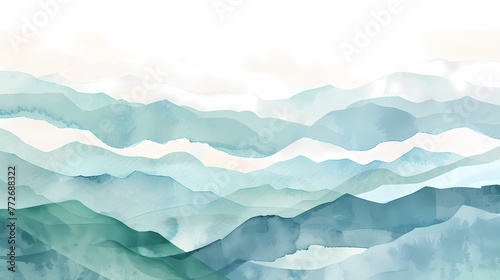 Watercolor clouds and mist surrounding fairyland mountains illustration poster background