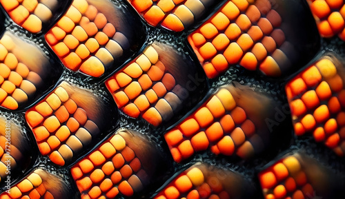 The colorful design of the skin of a venomous coral snake is truly impressive, with striking bands of red, yellow, and black adorning its scales in a unique pattern.