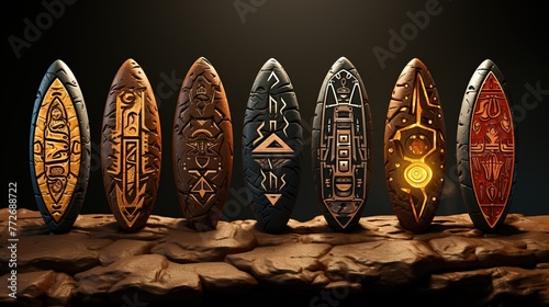 A set of ancient runes or hieroglyphic symbols photo