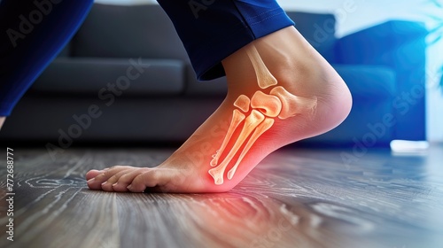 Conceptual image of a person's heel, joint diseases, hallux valgus, plantar fasciitis, heel spur, illustration made with generative AI photo