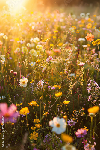 A meadow filled with flowers during sunset © grey