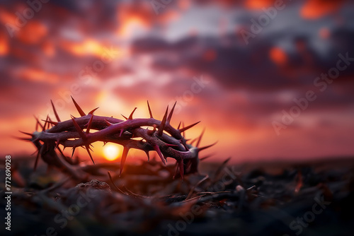The crown of thorns of Jesus Christ At Sunset photo