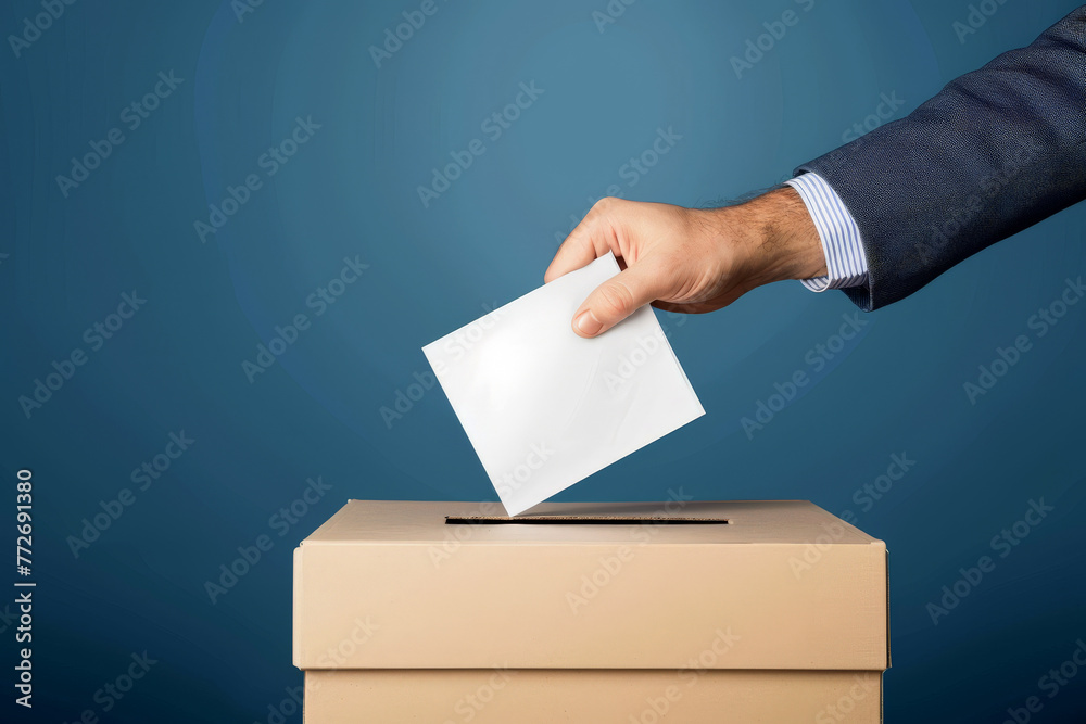 hand putting vote paper into ballot box, generative ai hand putting vote paper into ballot box, generative ai