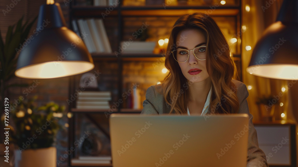Young handsome businesswoman using laptop at his office desk. Young handsome businesswoman using laptop at his office desk.