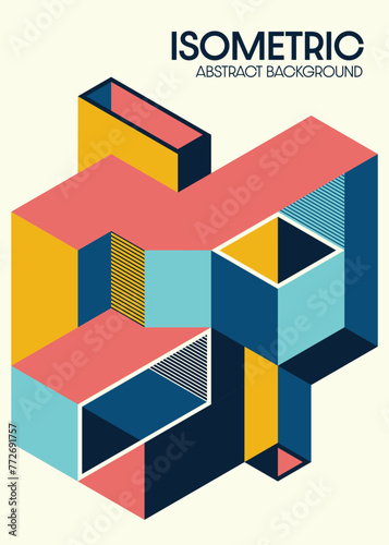 Abstract colorful isometric geometric shape modern art style design template background