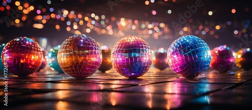 Colorful balls on the background of bokeh lights.