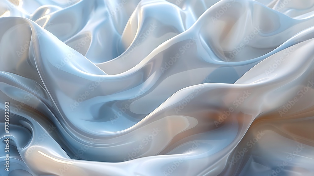 Obraz premium abstract 3d object with layers, smooth shape, pearl texture, soft silver and emerald gradient