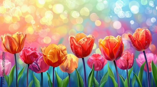Colorful tulips on a vibrant bokeh background. #772692719