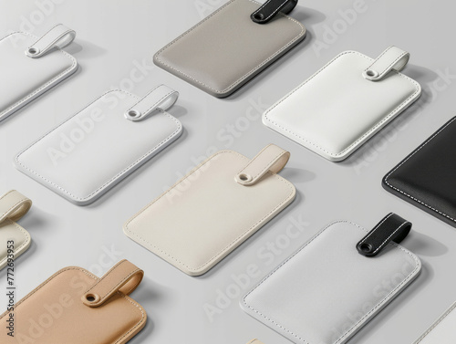 An array of neatly organized blank label luggage tags in pastel shades  emphasizing simplicity and elegance