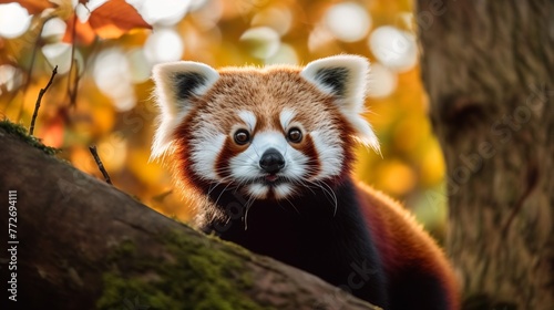 Red panda (Ailurus fulgens) in autumn forest photo