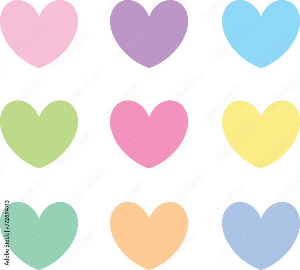 Set of pastel colored hearts. Vector Illustration.
