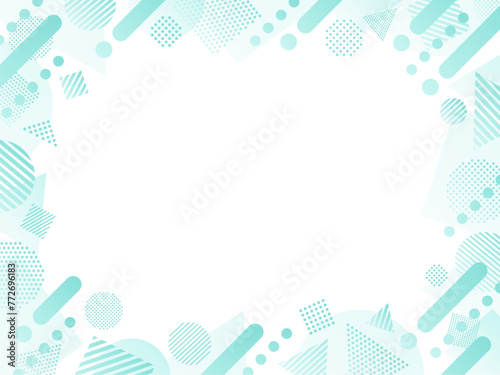 青緑色の右上がりのラインと幾何学模様の図形のフレーム