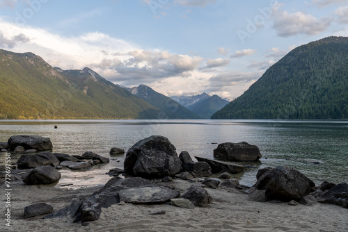 Beautiful waters of the Chilliwack Lake park clouds and mountains © olegmayorov