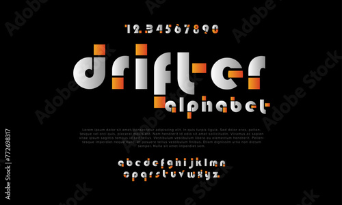 Drifter creative geometric modern urban alphabet font. Digital abstract futuristic, fashion, sport, minimal technology typography. Simple numeric vector illustration