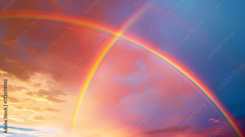 Vibrant Double Rainbow Over a Sunset Sky Vibrant Double Rainbow Over a Sunset Sky