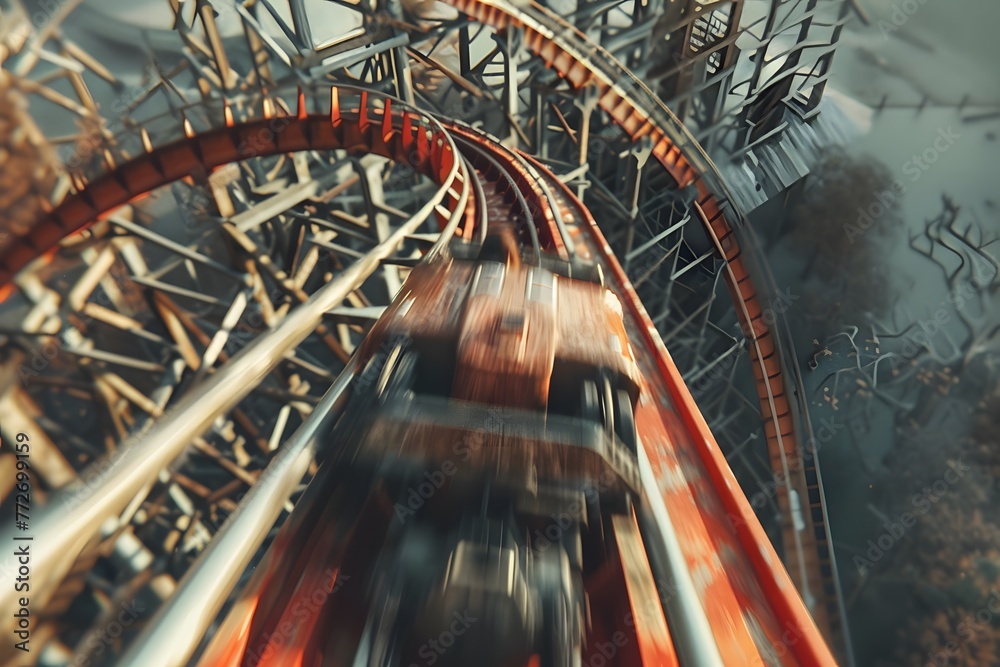 Fototapeta premium Thrilling Roller Coaster Drop With a Dynamic, Blurred Motion