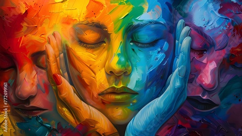Vibrant Emotional Faces in Abstract Art Expression