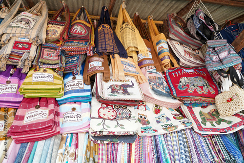 Silk of buriram , woven fabric a crafting profession is famous In Khao Phanom Rung community market © Kumphaitoon