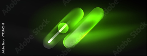 Abstract design pulsates with neon glowing light effects, casting an entrancing glow in the darkness, captivating the eye with its vibrant energy. Glass circles neon glowing light effects