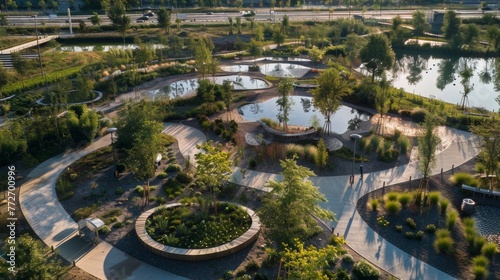 Aerial symmetry and industrial innovation merge in the landscape of a newly minted park