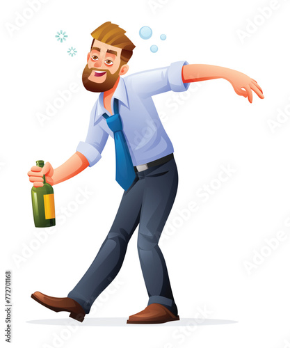 Drunk businessman cartoon character. Vector illustration isolated on white background