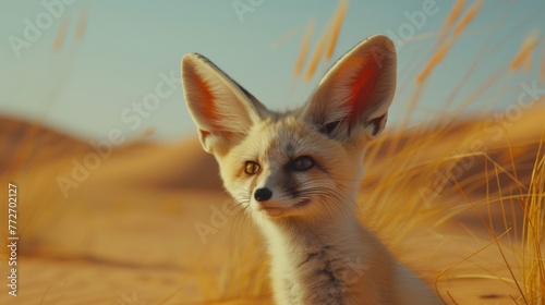 Fennec Fox In Desert Twilight, African Wildlife, Nature Photography, Exotic Animal In Habitat, Serene Sunset, Majestic Creature, Sand Dune Landscape, Travel Destination, Ecotourism, Fauna Portrait © Mark