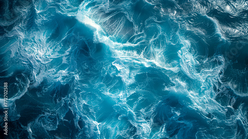 Mesmerizing view of waves in the ocean. Dark blue color. Mystical spectacle. View from a drone.