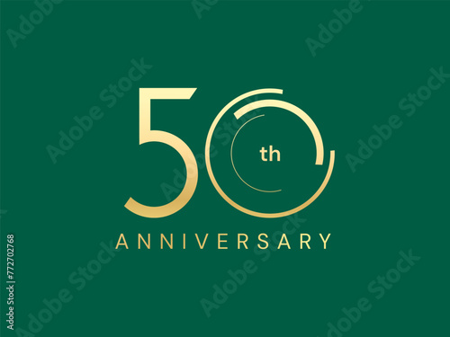 50th Anniversary luxury gold celebration with Circle lines Analysis logo typography vector design concept. Fifty Years anniversary gold logo template for celebration event, invitation, business, card.