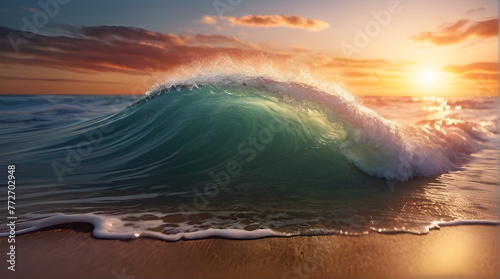 Colorful ocean wave Sea water wave shape Sunset light