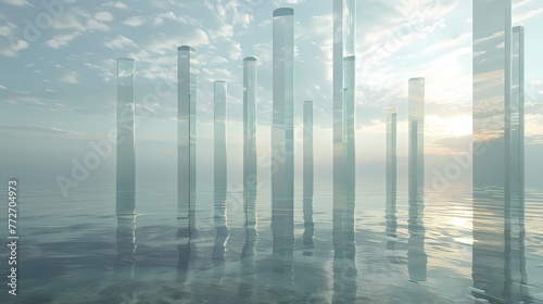 Digital sea surface glass column art concept scene graphic poster web page PPT background
