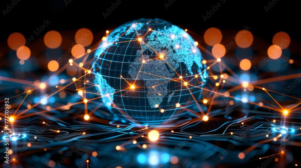 A glowing globe with lines of speed, illuminating paths that wrap around it swiftly, symbolizing rapid global connection A glowing globe with lines of speed, illuminating paths that wrap around it swiftly, symbolizing rapid global connection