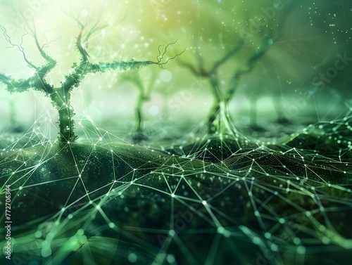 Interconnected Vines and Roots with Digital Network Concept