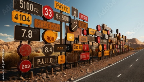 A series of road and traffic signs photo