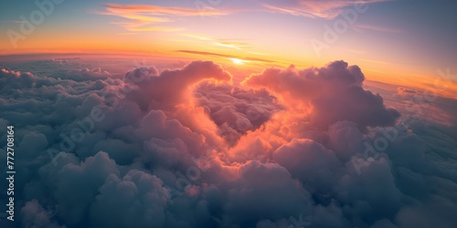 Wallpaper Mural High in the sky in the rays of dawn, amazing clouds formed the shape of a heart Torontodigital.ca