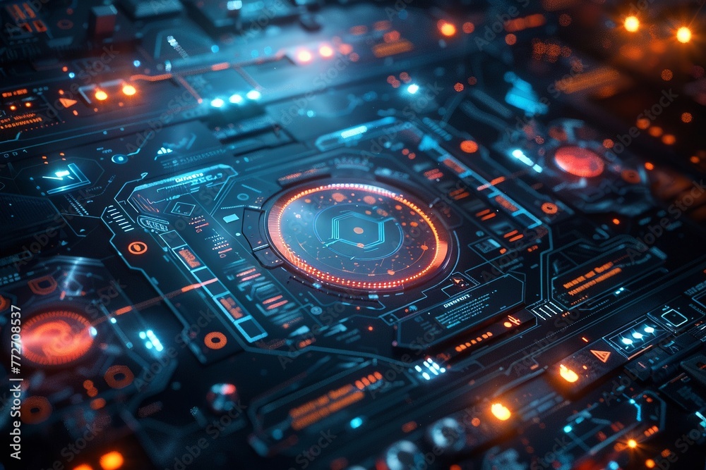 Sci-fi tech blueprint viewing, advanced 3D HUD interface, virtual screen Sci-fi tech blueprint viewing, advanced 3D HUD interface, virtual screen