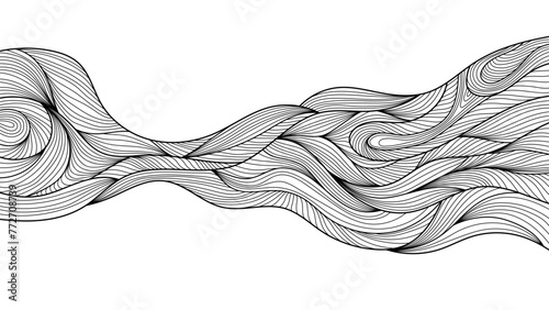 Linear background pattern. Thin abstract black lines on a white background. Vector illustration of wave ornament. photo