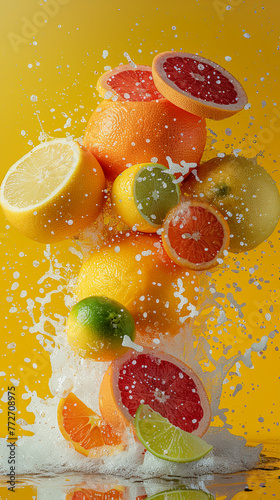 A bright and vivid studio photograph showcasing a citrus blast with oranges