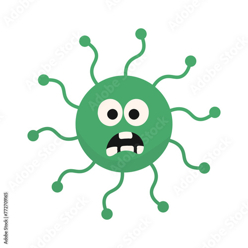 Cute Cartoon Bacteria and Virus Character. Vector Illustration On White Background. 
